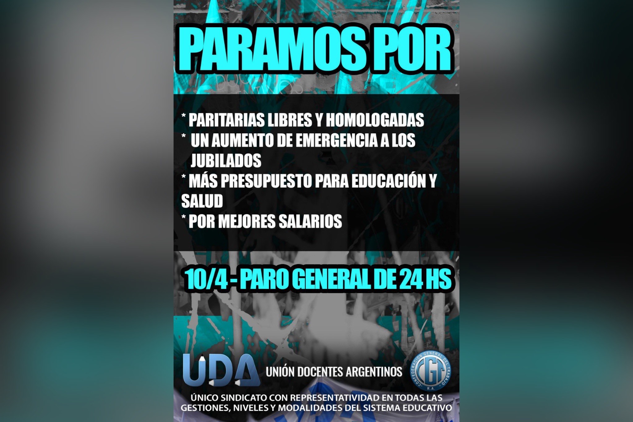 UDA convoca al paro y movilización de la CGT